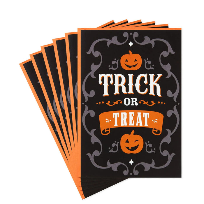 Hallmark Halloween card featuring elegant vintage typography, decorative wrought-iron frame, and seasonal pumpkin accents.