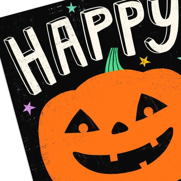 Hallmark Halloween greeting card with weathered chalk lettering and festive pumpkin design