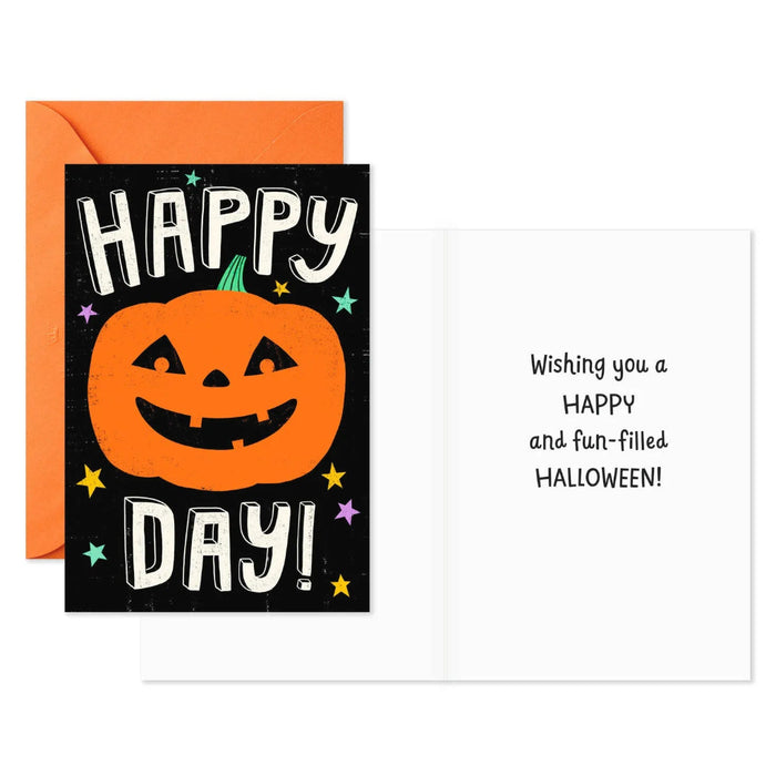 Hallmark Halloween greeting card with weathered chalk lettering and festive pumpkin design