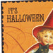 Hallmark vintage Halloween greeting card featuring a charming young witch, black cat, glowing pumpkin, and sparkling foil accents.