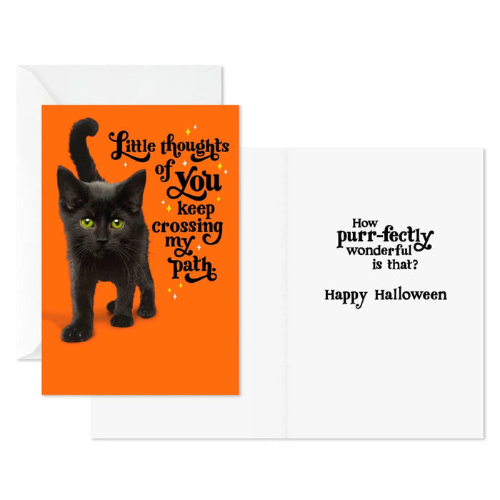 Hallmark Halloween greeting card with adorable black cat and festive seasonal lettering