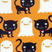 Hallmark Checkerboard Ghosts and Black Cats Halloween card featuring playful white ghosts, black cats, and an orange checkerboard background.
