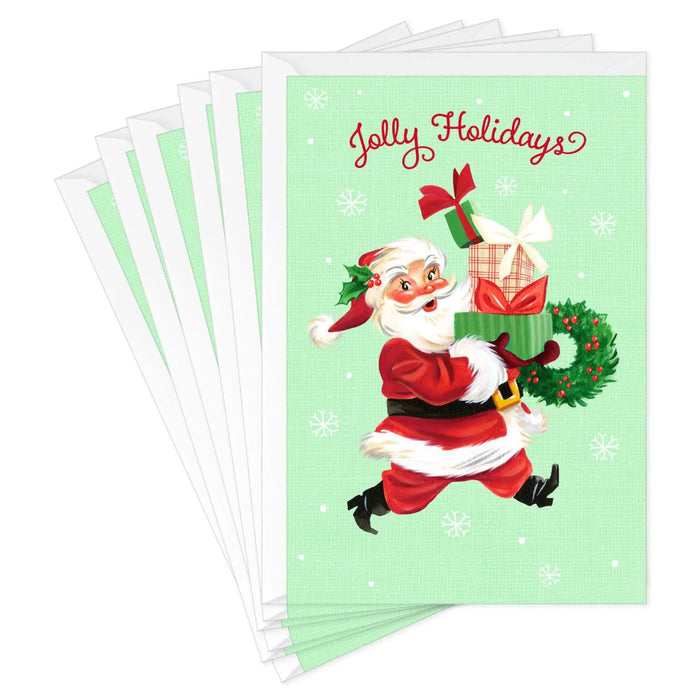 Hallmark Jolly Santa Claus Christmas Cards, pack of 6, featuring a cheerful Santa Claus design for holiday greetings