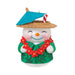 Snowman Beach Drink ornament with a beach hat, umbrella, and lei on a white background