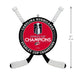 Carolina Hurricanes Stanley Cup Champions wall decor featuring a red circular center with the Stanley Cup trophy graphic and text, surrounded by black and white hockey sticks on a white background. A height measurement marker indicating 5 inches (13 cm) is shown on the right.