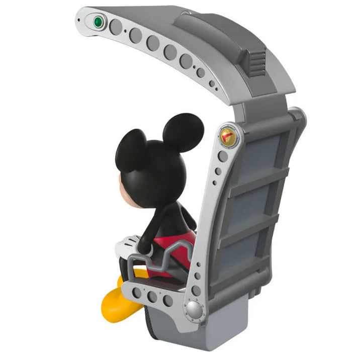 Rear view of Mickey Mouse gray hang-glider ornament showing control bars and gold emblem detail
