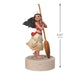 Front view of 2026 Hallmark Moana musical ornament showing 5.25 inch height and spiral base