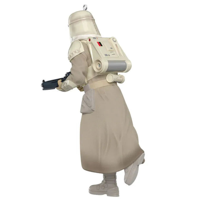 Character in a beige and gray space suit with helmet on a white background