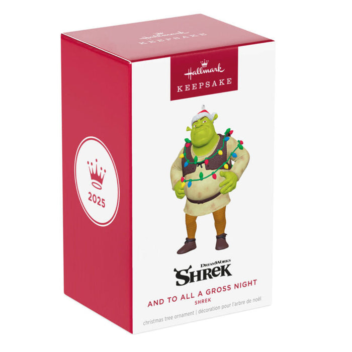 Hallmark Shrek Christmas ornament packaging with festive design