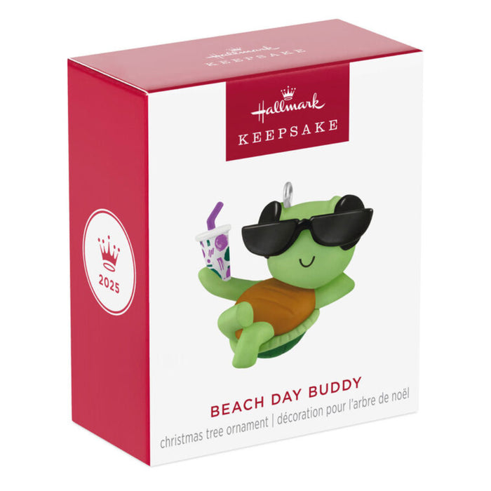 Hallmark Beach Day Buddy ornament packaging on a white background