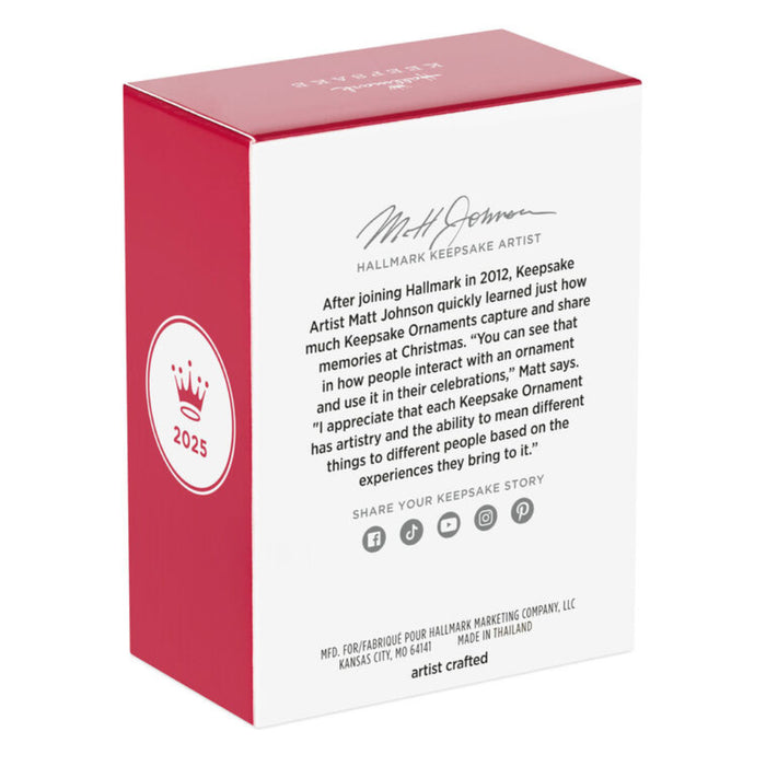 Hallmark Keepsake Ornament box with red and white design, featuring text and a logo.