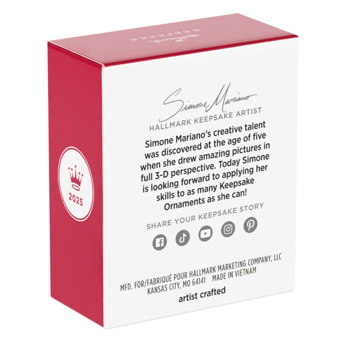 Hallmark Keepsake Ornament box with red and white design featuring Simone Mariano's name and year.