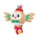 Mini Christmas ornament shaped like a Pokémon cartoon owl with a red hat and green bow tie, on a white background. 