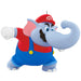 Cartoon elephant character ornament from Mario Nintendo game ,wearing a red cap with a white 'M' and blue overalls on a white background