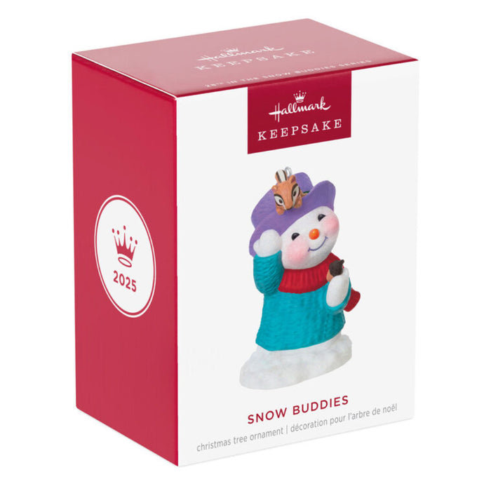 Hallmark Keepsake Snow Buddy ornament packaging on a white background
