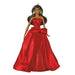 Front View: 2026 Hallmark Keepsake Latina Holiday Barbie Christmas Ornament wearing an elegant festive gown with a white background 