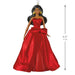 A doll ornament featuring a woman with long black hair wearing a strapless red gown with a large bow at the waist, shown on a white background with a height measurement marker indicating 4.5 inches (11 cm).