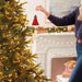 Person decorating a Christmas tree with an ornament Barbie Latina in a festive living room.