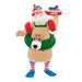 Decorative Holiday  ornament of a Santa Claus figure with a reindeer floatie, holding a boat labeled '2025'.