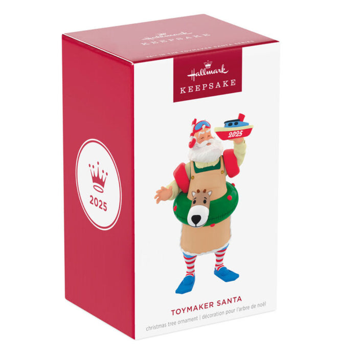 Hallmark Keepsake ornament packaging with Toymaker Santa design on a white background