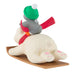 Backside of the Christmas ornament with a polar bear and penguin on a sleigh, on a white background