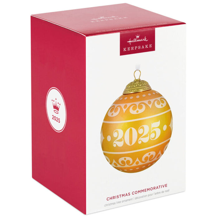 Hillmark Keepsake Christmas ornament packaging with gold ornament and '2025' on a white background