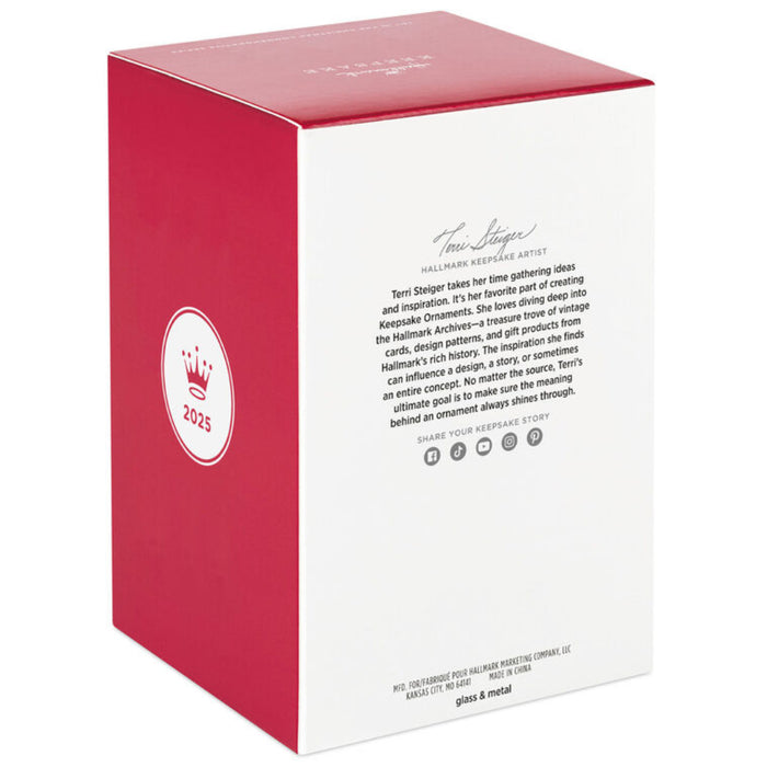 Red and white box with a logo and text on a white background