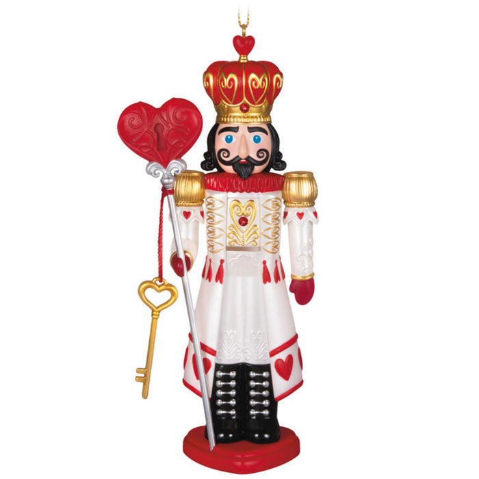 Decorative ornament  of a king with a crown, heart-shaped key, and heart scepter on a white background