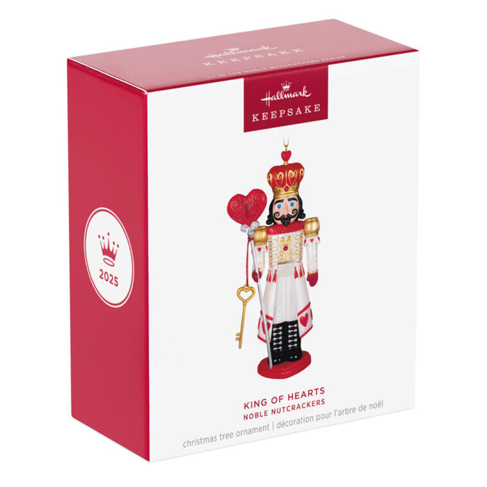 Hallmark King of Hearts Nutcracker ornament packaging on a white background