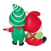 Backside of the Christmas ornament featuring two elves, one holding a tray with cookies and the other with a glass of milk on a white background 