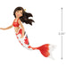 Mermaid Ornament with a red and white tail on a white background with product dimensions 