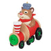 Decorative ornament of a hamster on a toy train made from buttons with a white background