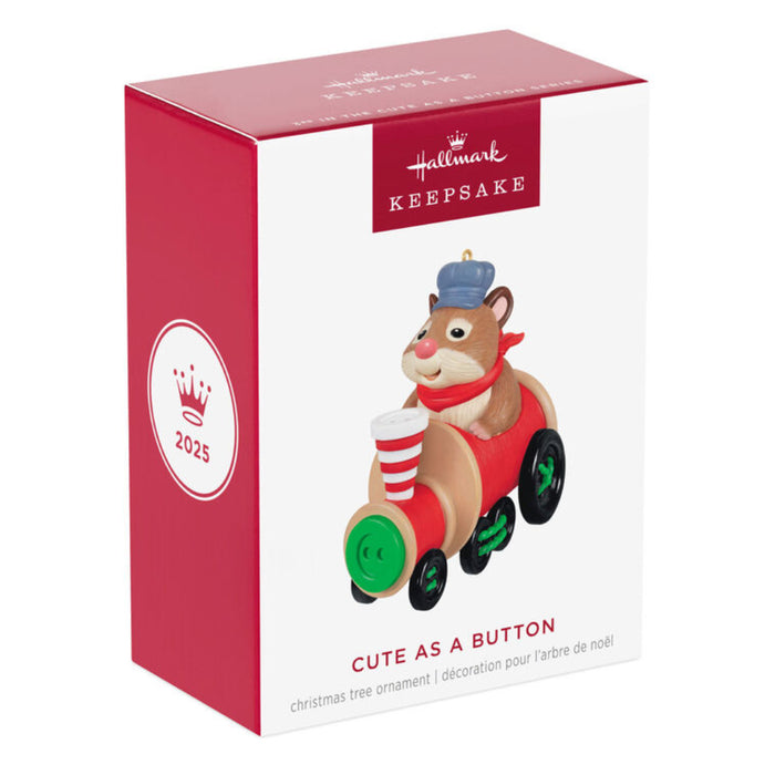 Hallmark Keepsake Christmas ornament packaging with a hamster in a train 