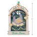 Decorative ornament with two doves, musical notes, and Christmas elements on a white background with product dimensions 