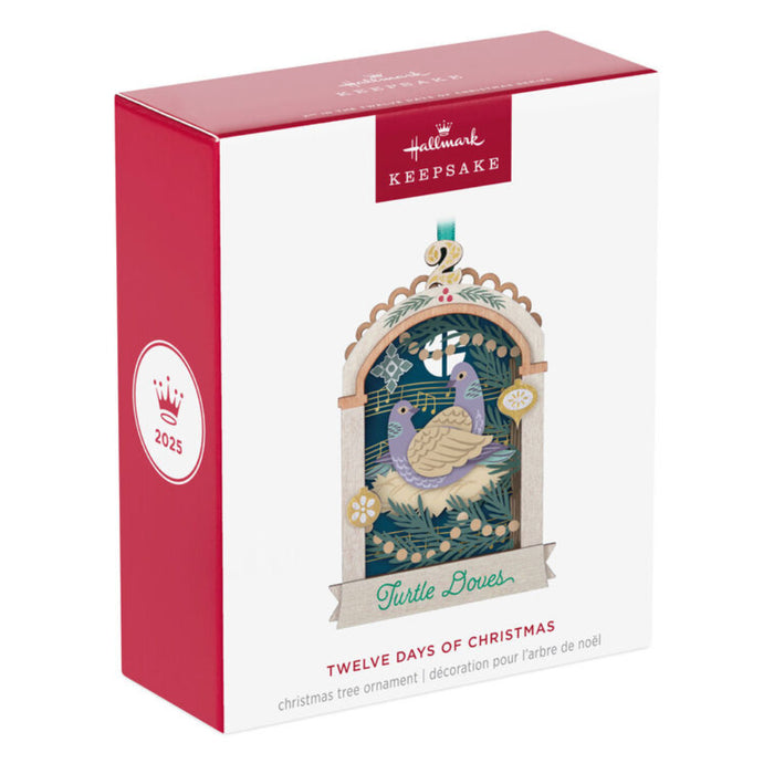 Hallmark Keepsake ornament packaging with two doves on a white background