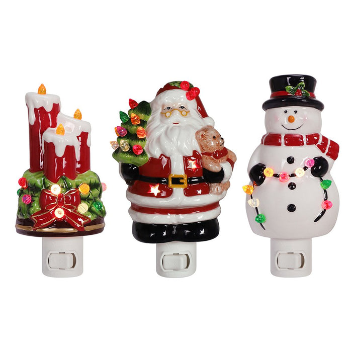 6" Candlelit Christmas Ceramic Night Light - Assorted by style - 6" Candlelit Christmas Ceramic Night Light - Assorted by style