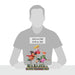 Three Sanderson Sisters  Jim Shore figurines on brooms with a graveyard background base with height measurement label, displayed against a silhouette wearing a gray shirt., on a white background 