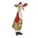 Decorative reindeer figure with a Santa hat and tag on a white background