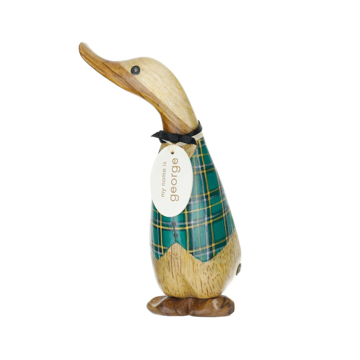 DCUK:  Wooden Tartan Waistcoat Ducklings – Hand-Carved Bamboo Root Figurines