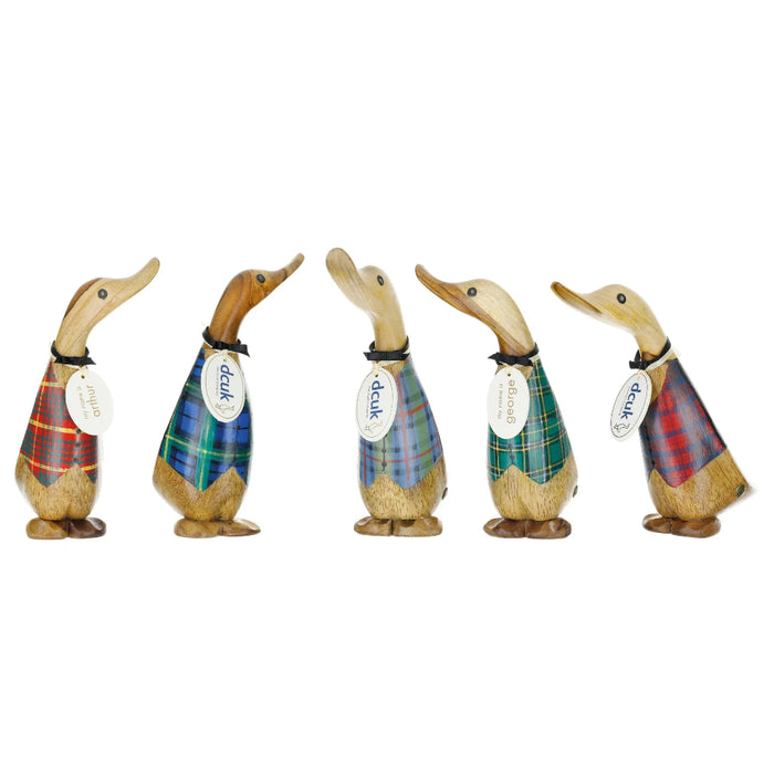 DCUK:  Wooden Tartan Waistcoat Ducklings – Hand-Carved Bamboo Root Figurines