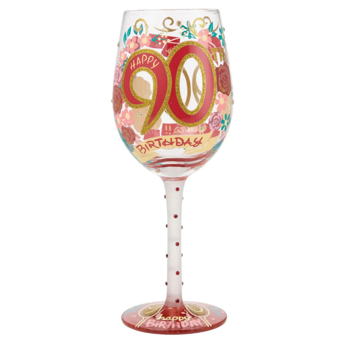 Happy 90th Birthday Wine Glass