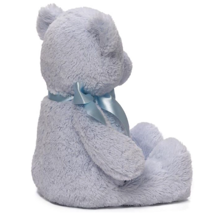 Blue teddy bear 15" with a blue bow on a white background