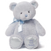 Baby Blue  teddy bear with a blue bow and 'my first teddy' text on a white background