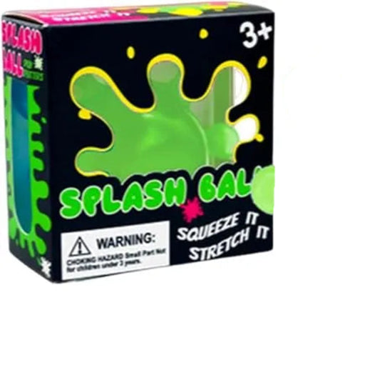 Green splash ball toy with packaging on a white background