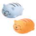 Two cat-shaped squishies, one blue and one orange, on a white background