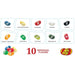 Jelly Belly jelly bean flavors with colorful bean illustrations on a white background