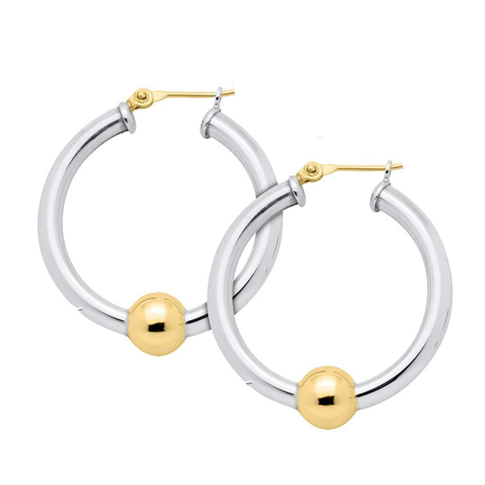 "Cape Cod • Lestage : Large Beaded Hoop Earrings in Sterling Silver with 14k Gold -"