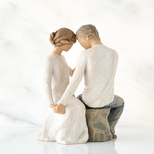 "Willow Tree Around You Figurine – romantic couple seated with foreheads touching, hand-painted resin sculpture by Susan Lordi symbolizing enduring love and connection"