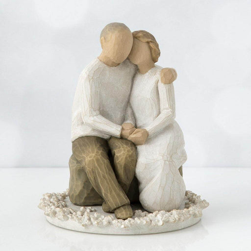 "Willow Tree Anniversary Cake Topper figurine featuring a seated couple in loving embrace, ideal for milestone wedding celebrations and vow renewals"