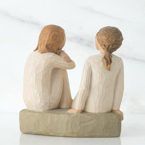 "Willow Tree Heart and Soul figurine featuring two seated girls symbolizing friendship and sisterhood, hand-carved resin sculpture by Susan Lordi"